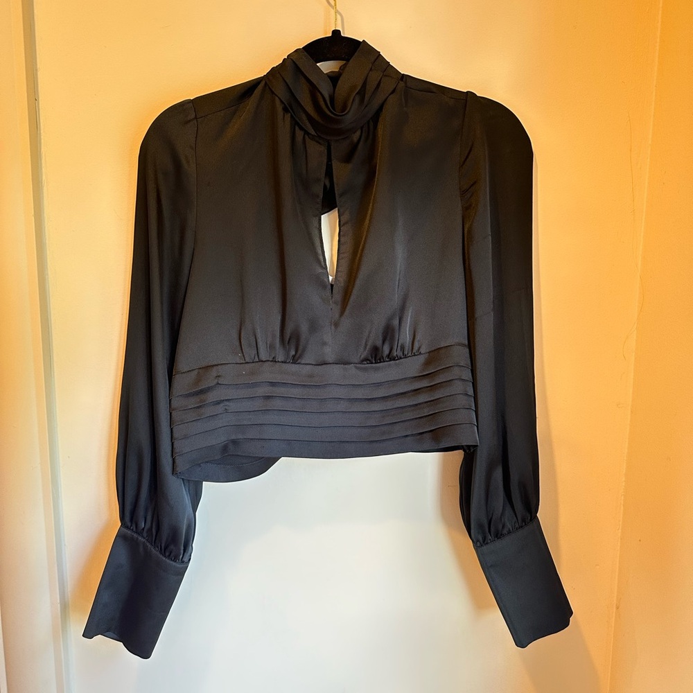 Amanda Uprichard Semi-Cropped Black Long Sleeve Blouse